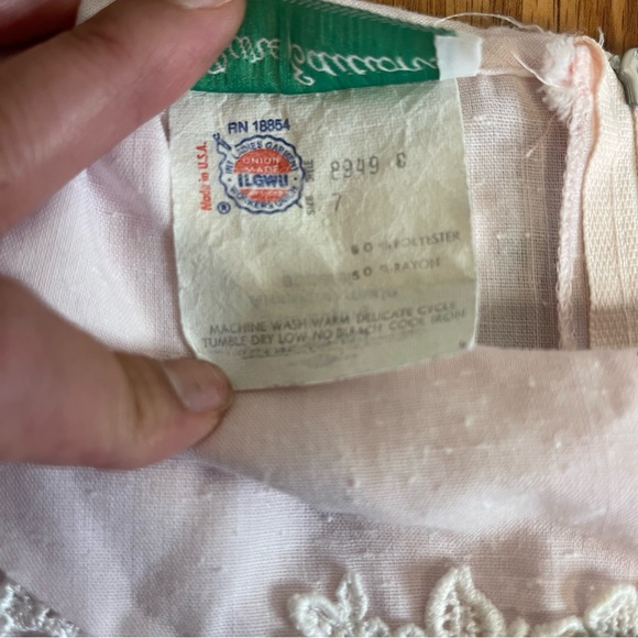 Rare Editions VINTAGE Bib Collar Shoulder Pad Lace Trim Blush Pink Dress - Picture 2 of 7